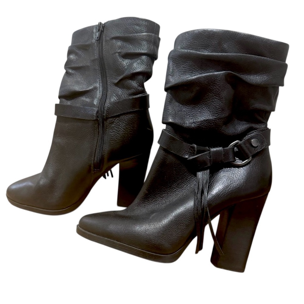 GUESS Black Leather Boots- Tasmin Slouch Ankle Heeled Boot Size 6.5